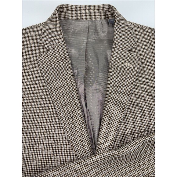 Mens 44L Michael Kors Tan Blue Houndstooth Suit Jacket Sport Coat - Picture 2 of 10
